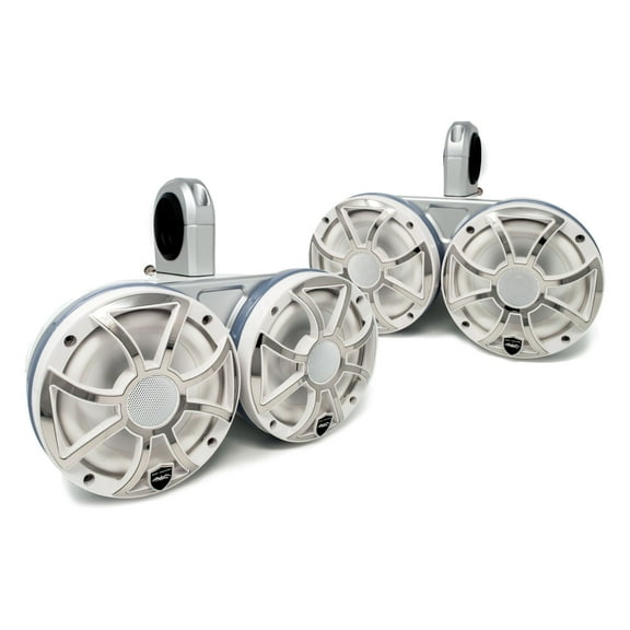 Two Pairs of Wet Sounds REVO6-XSW-SS White 6.5" LED Speakers in KMTED White Enclosures with RGB LED Rings