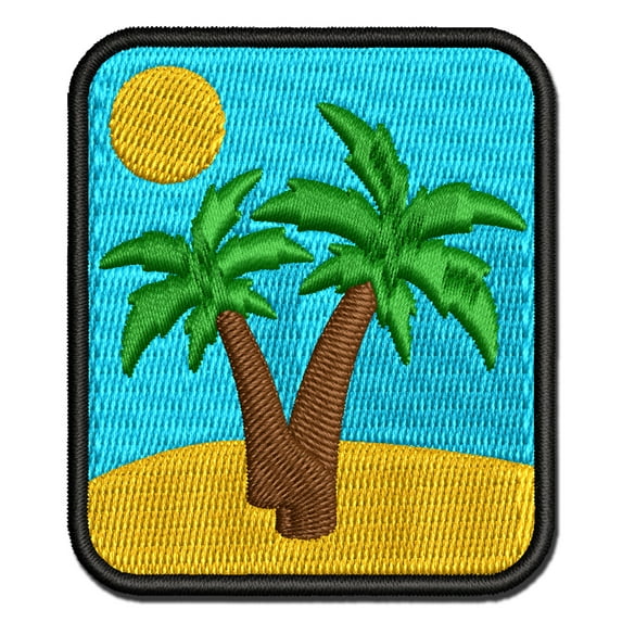 Two Palm Trees Tropical Applique Multi-Color Embroidered Hook & Loop Patch - 2.5 Inch Small