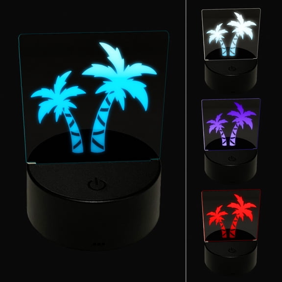 Two Palm Trees Tropical LED Night Light Sign 3D Illusion Desk Nightstand Lamp