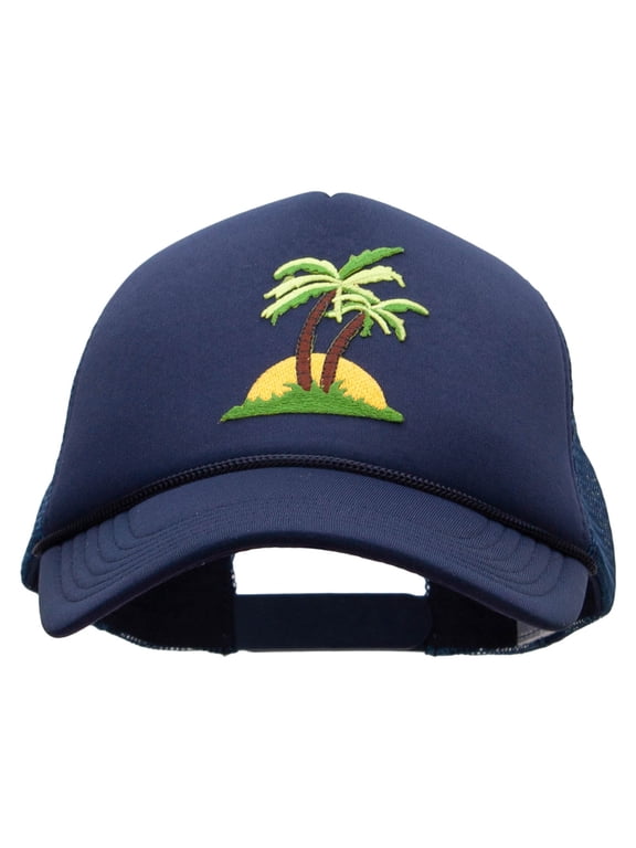 Two Palm Trees in Sunset Patched Foam Front Golf Style Mesh Back Cap - Navy OSFM