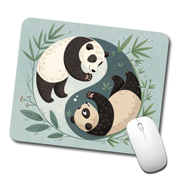 Two Pandas Yin Yang Cute Mouse Pad Low Profile Gaming Mat