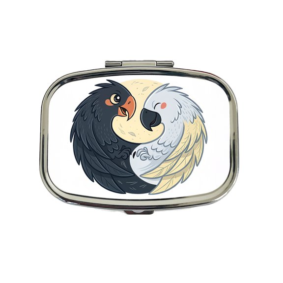 Two Parrots Yin Yang Small Travel Handbag Pill Box Case