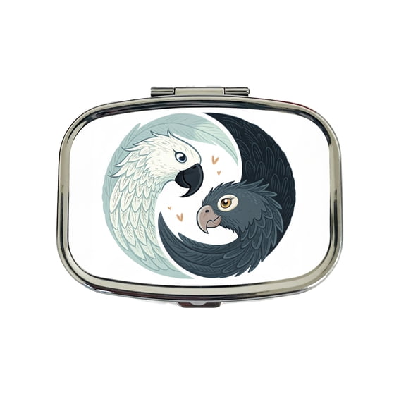 Two Parrots Yin Yang Sweet Small Travel Handbag Pill Box Case