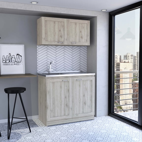 Two Parts Cabinet In Gray - 30.8" H X 39.3" W 20.4" D Superior & 19.2" 12.6" Low Solid Wood + Made Build , 30" Upper Lower Framework