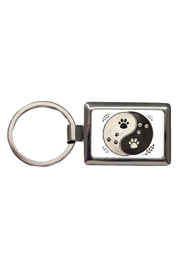 Two Paw Prints Yin Yang Dark Light Metal Rectangle Keychain