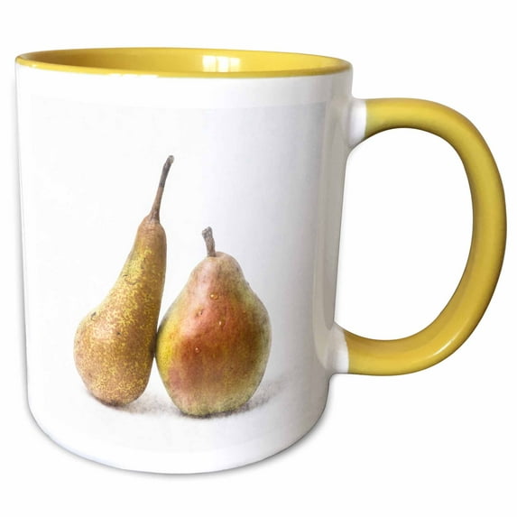 3drose, Two Pears on White Background. Stylized Photo, 15oz Two-tone Yellow Mug