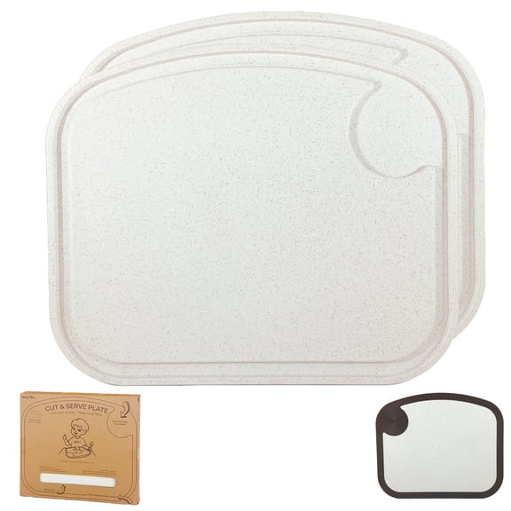 Two Peas Kid Plates or Toddler Plates and Cutting Board Plate Set -of- 2 | Unbreakable | Wheat Straw | Dinnerware Sets as Reusable Plates for Kids (White)