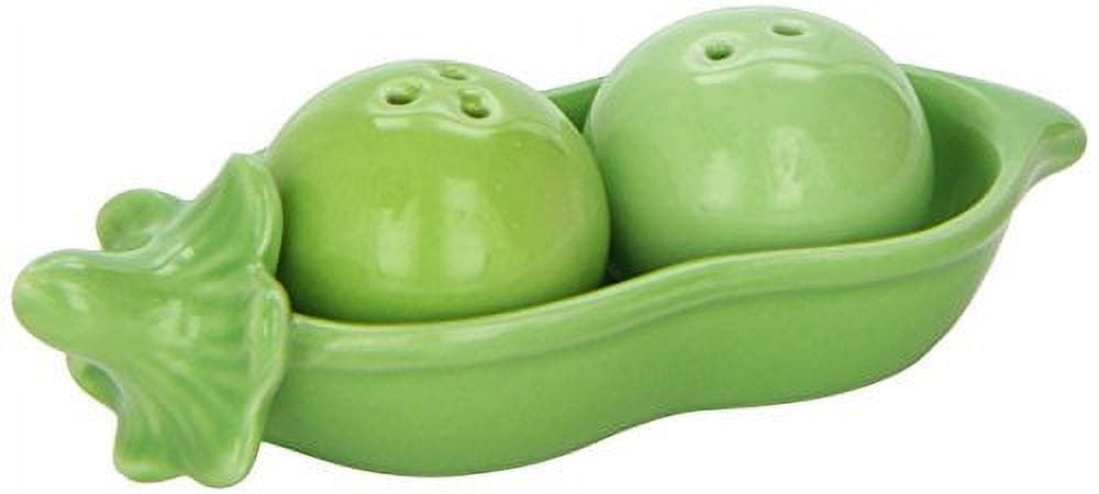 Green Ceramic Peas in a Pod Salt and Pepper Shakers