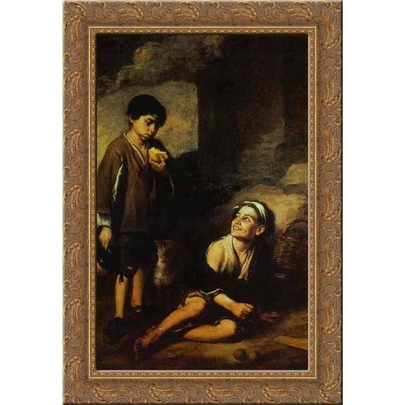 Two Peasant Boys 20x24 Gold Ornate Wood Framed Canvas Art by Murillo, Bartolome