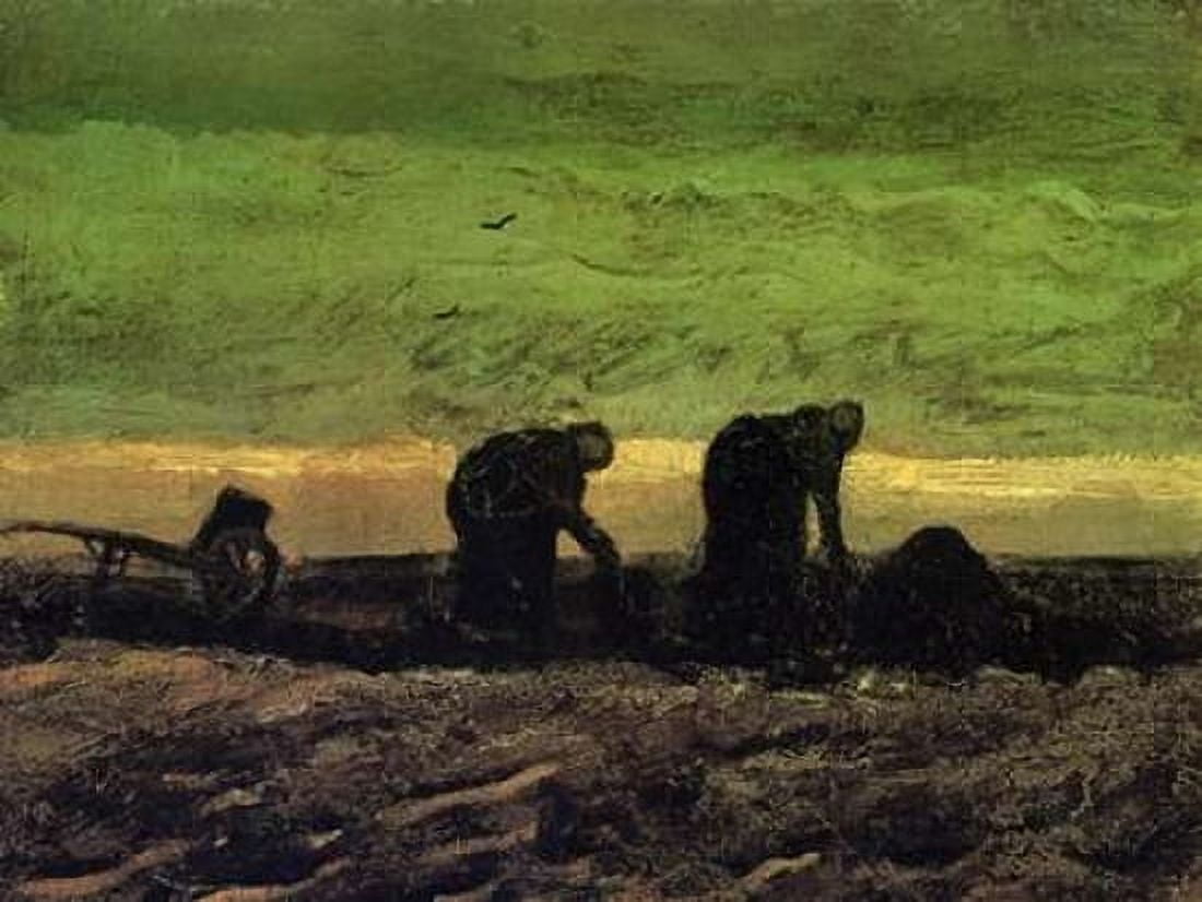 Two Peasant Women In Peat Field Canvas Art - Vincent Van Gogh (18 x 24)