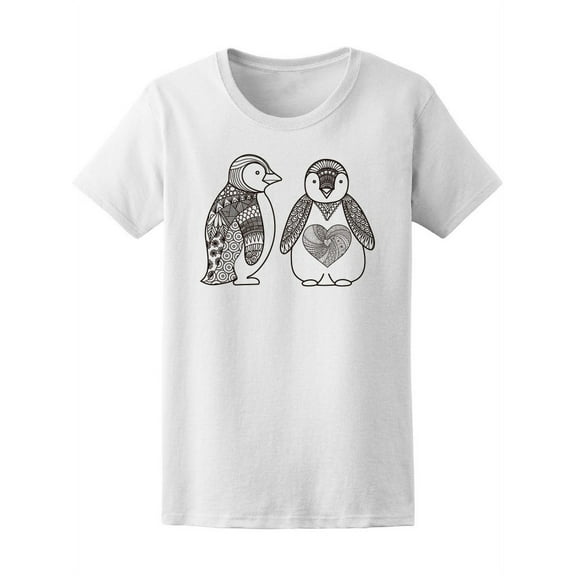Two Penguins Line Art Zendoodle T-Shirt Women -Image by Shutterstock, Female Large