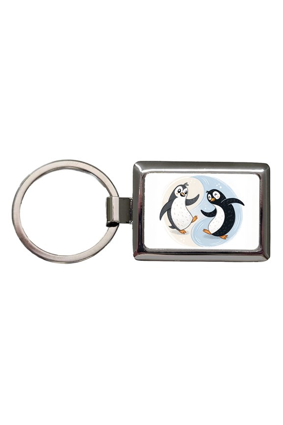 Two Penguins Yin Yang Cute Metal Rectangle Keychain
