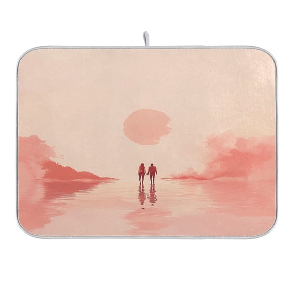 Two People Stand on Water Dish Drying Mat 16x18 Absorbent Microfiber Draining Rack Pad for Kitchen Counter Sink