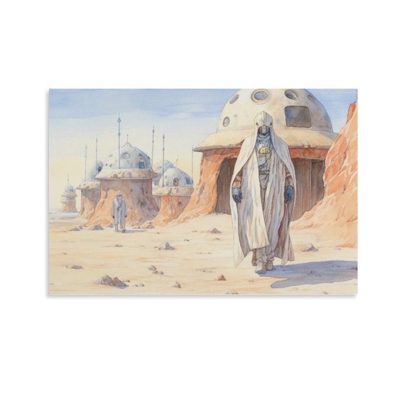 Two People Walked Out Of The Planet Base Poster Decorative Painting Canvas Wall Art Living Room Posters Bedroom Painting,Unframe-style,24x36inch(60x90cm)