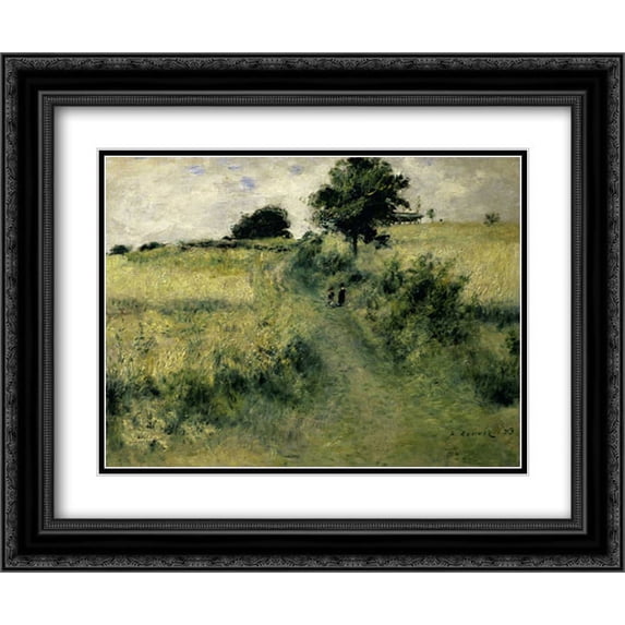 Two People in a Field 2x Matted 24x20 Black Ornate Framed Art Print by Renoir, Pierre-Auguste