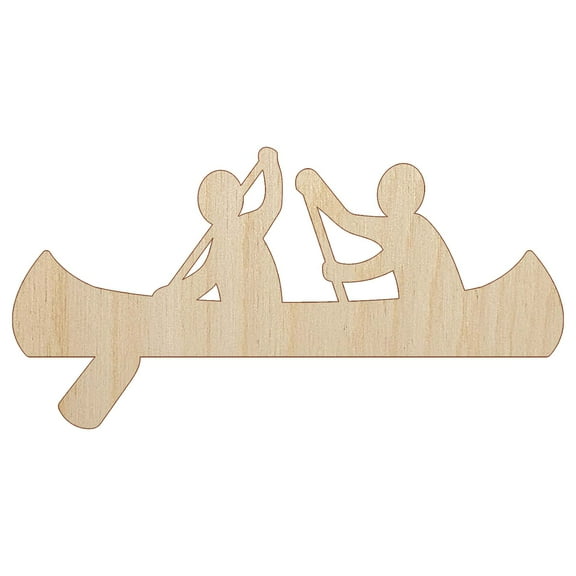 Two Person Canoe Team Water Boat with Paddle Wood Shape Unfinished Piece Cutout Craft DIY Projects - 4.70 Inch Size - 1/8 Inch Thick
