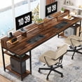 thumbnail image 1 of Two Person Desk with Monitor Stand, 78.74" Long Double Computer Office Desk with Storage Shelves, Large Gaming Desk Study Writing Table Workstation for Home Office (Rustic Brown), 1 of 9