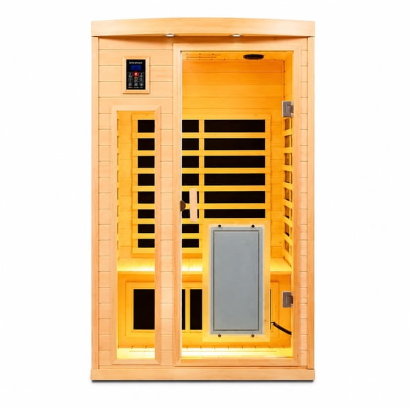 Two Person Far Infrared Sauna, Hemlock Wood, Low EMF, 1750W, 8 Heating Panels, Bluetooth Audio, Indoor Home Spa