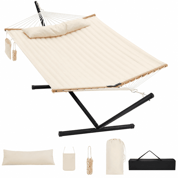 Two Person Hammock with Stand for Outside, Off White