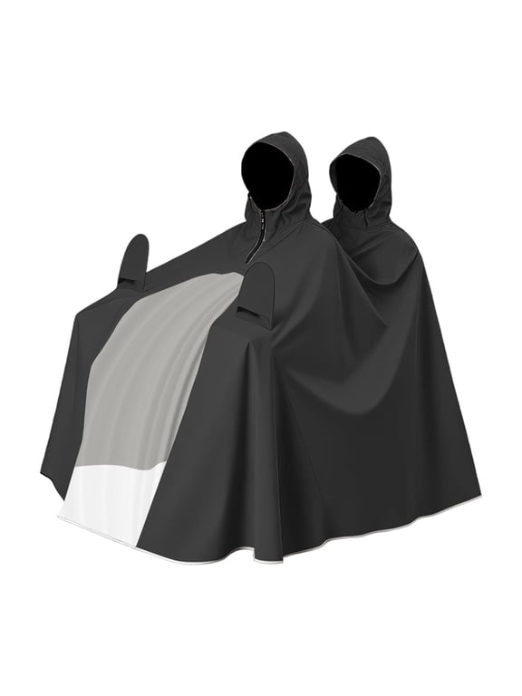 Two Person Hooded Scooter Rain Poncho, Transparent Front Window Waterproof Electric Bike Rain Cape, Dual Independent Hood Loose Full Coverage Two Rider Rain Coat For Daily Urban Commute