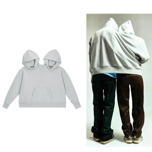 Two Person Hoodies Double Hoodie for Couple Long Sleeve Pullover Match Hoodies for Couples Valentine Couple Sweatshirt