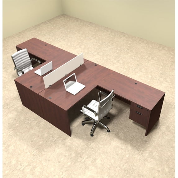 Two Person L Shaped Divider Office Workstation Desk Set, #OT-SUL-FP38