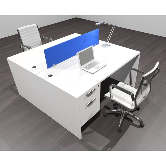 Two Person Modern Acrylic Divider Office Workstation Desk Set, #OF-CPN-FPB13