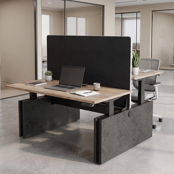 Vivvoo Two-Person Standing Office Desk with Built-in USB Outlet, Double Adjustable Computer Cubicle Desk, Staff Workstation