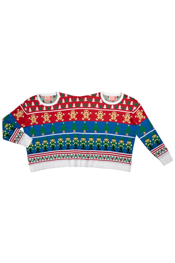 Two Person Ugly Christmas Sweater Funny Gingerbread and Christmas Tree Design Holiday Knit Sweater for Couples