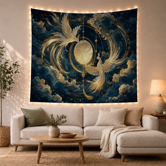 Golden Moon and Cosmic Portal Tapestry