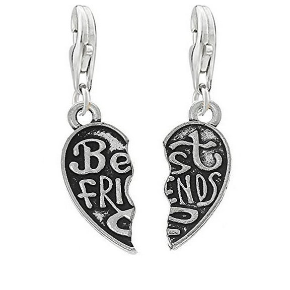 Two Piece (2) Heart Best Friends Clip on Pendant Charm for Bracelet or Necklace