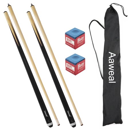 Two- Piece 57" Wood Pool Cue Billiard Sticks with Bag & Chalks 1/2 Jointed