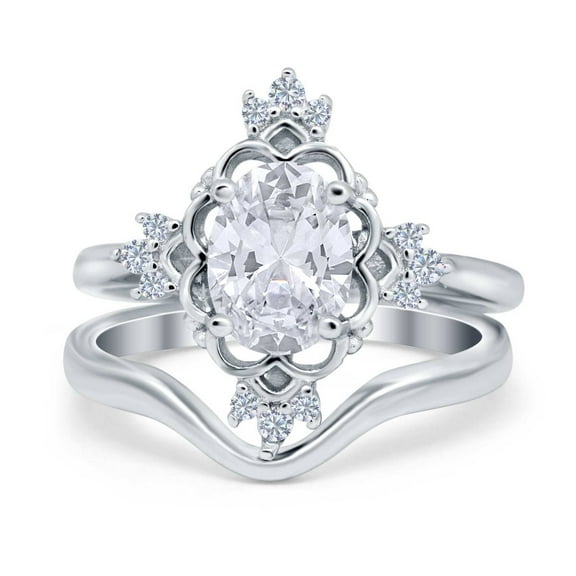 Two Piece Art Deco Engagement Ring CZ 925 Sterling Silver Size 5