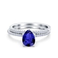 thumbnail image 1 of Two Piece Art Deco Pear Cut Bridal Set Ring Band Blue Sapphire CZ 925 Sterling Silver Size 5, 1 of 6