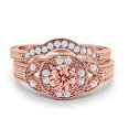 thumbnail image 1 of Two Piece Art Deco Set Round Ring Rose Tone Morganite CZ 925 Sterling Silver Size 10, 1 of 6