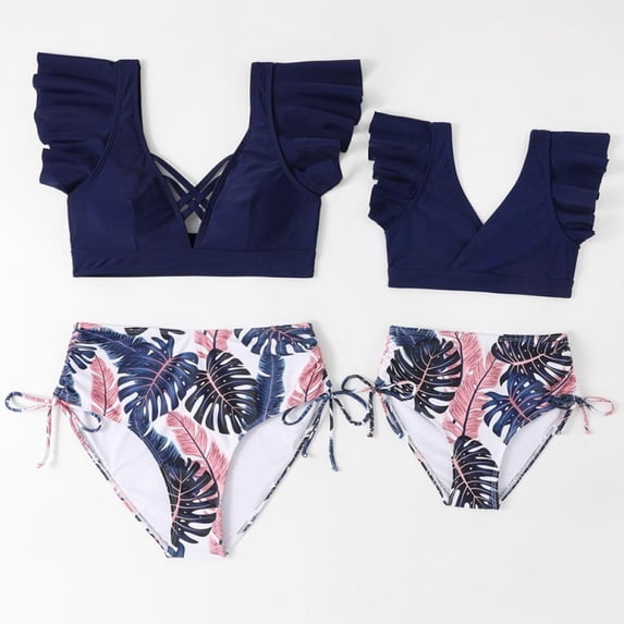 Two Piece Bathing Suit Mommy And Me Swimsuit Family Matching Swimsuit Ruffles Hawaiian Bikini