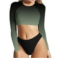 thumbnail image 1 of Two Piece Bathing Suits for Women,Long Sleeve Gradient Crewneck Tankini Top and Cheeky Swimwear Bottom, 1 of 3