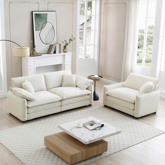 Modern Simple Corduroy Two-Piece Sofa Set for Living Room (220×80×75cm)