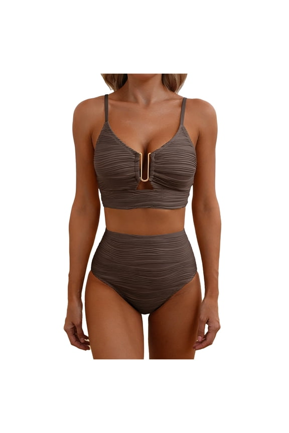 Two Piece Bikini Set U-Wire Cutout Popular Swimsuit High Waisted Textured 2026 Summer Beach Swim Bathing Suits
