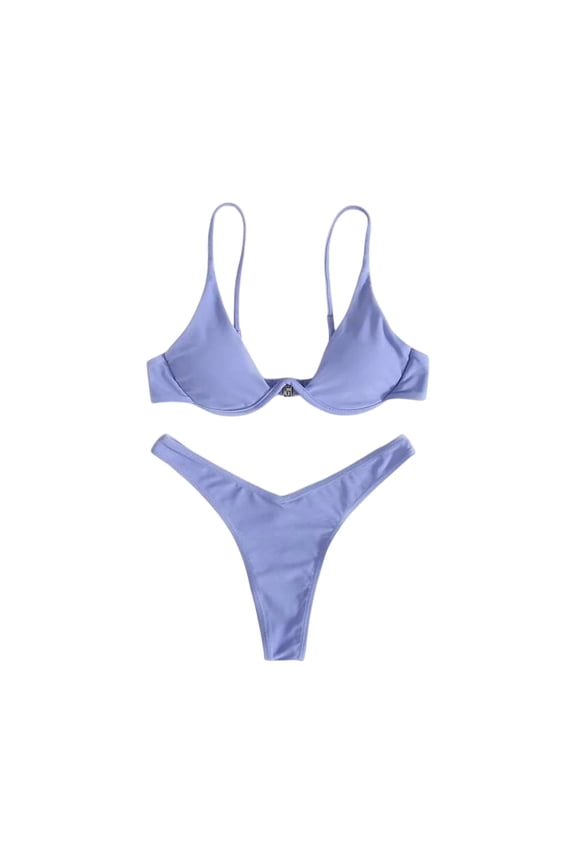 Two Piece Bikini Set for Women Adjustable Triangle Top with Back Clasp Closure and Low Rise Bottoms for Swimming Pool Beach Light Purple XL