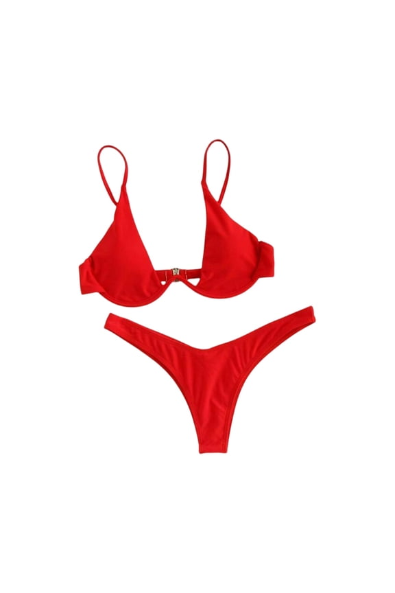 Two Piece Bikini Set for Women Adjustable Triangle Top with Back Clasp Closure and Low Rise Bottoms for Swimming Pool Beach Red XL