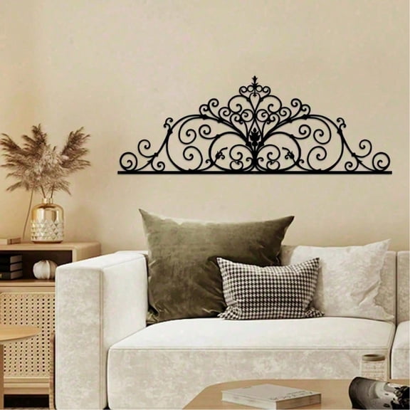 Two Piece Black Metal Scroll Wall Art Arched Iron Vine Sculpture Modern Minimalist Line Hanging Decoration For Living Room Bedroom Office