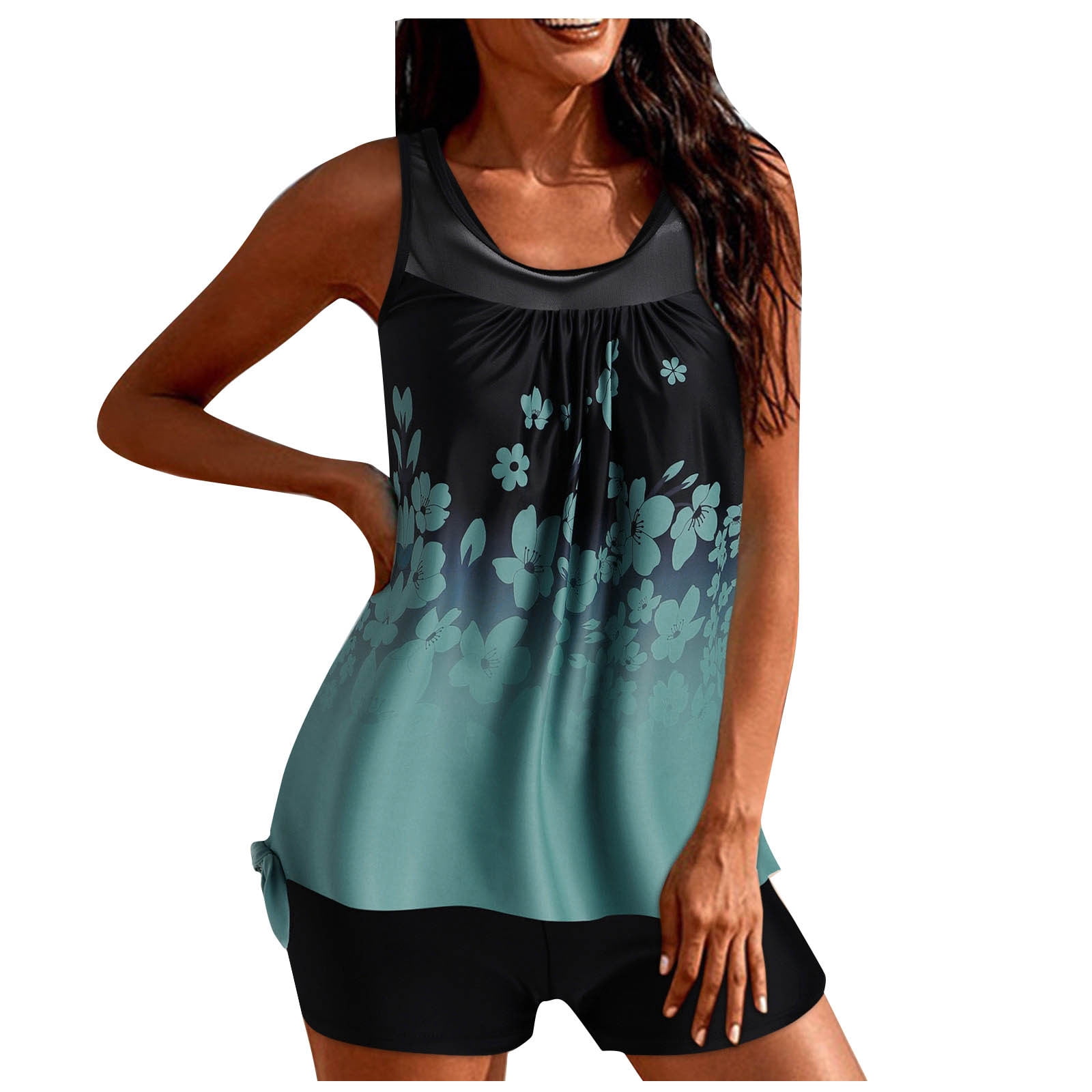 Two Piece Blouson Tankini Swimsuit for Women Modest Bathing Suits Loose