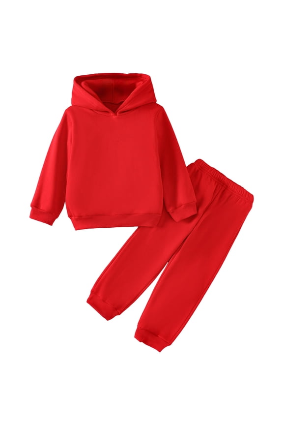 Two Piece Boys And Girls Hooded Sweatshirt And Sweatpants Set In Multiple Colors