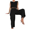 thumbnail image 1 of Two Piece Casual Set for Women Round Neck Tank Tops with High Waisted Flare Pants Loose Fit Summer Outfits Vacation, 1 of 6