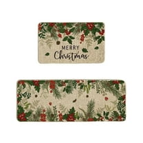 Two Piece Christmas Kitchen Rugs And Mats Set With Non Slip Backing For Durable Floor Protection Anti Fatigue Comfort And Easy Cleaning Ideal For Holiday Decor In Kitchen