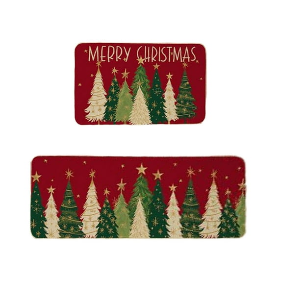 Two Piece Christmas Kitchen Rugs And Mats Set With Non Slip Backing For Durable Floor Protection Anti Fatigue Comfort And Easy Cleaning Ideal For Holiday Decor In Kitchen