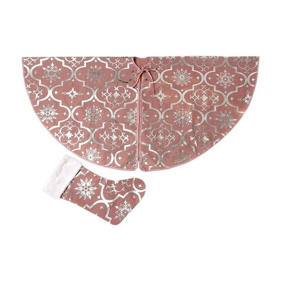 Two Piece Christmas Tree Skirt And Sock Set With Easy Slit Installation Round Tree Cover For Festive Decor Versatile Home Or Event Decoration And Seasonal Accessory