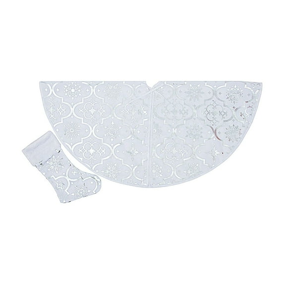 Two Piece Christmas Tree Skirt And Sock Set With Easy Slit Installation Round Tree Cover For Festive Decor Versatile Home Or Event Decoration And Seasonal Accessory
