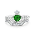 thumbnail image 1 of Two Piece Claddagh Band Set Heart Ring Green Emerald CZ 925 Sterling Silver Size 4, 1 of 3